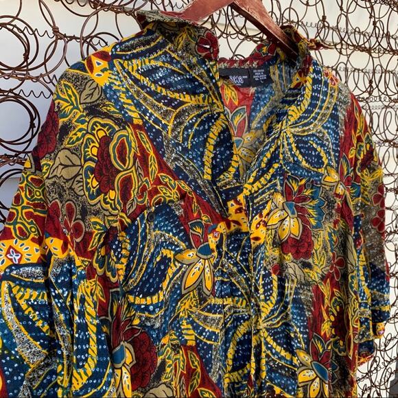 Vintage 90s Pioko abstract dark floral button down blouse LG - Picture 4 of 6